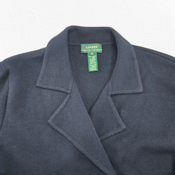 Vintage Lauren Ralph Lauren Navy Merino Wool Double Breasted Blazer Size Medium - Picture 2 of 7